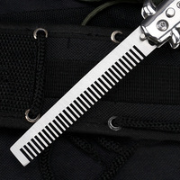 Couteau papillon personnalisé Peigne d'autodéfense Huile de coiffure Bouton poussoir Poche Acier inoxydable Pliant Peigne à cheveux à ressort