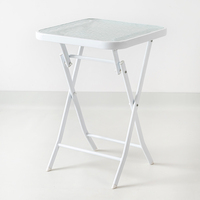Table d'appoint carrée pliable en verre ondulé, avec pieds en X en métal, pour patio extérieur