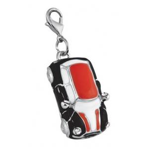 Pendentif de voiture en argent avec émail rouge, blanc et noir, bijou fantaisie tendance - Product Image 1