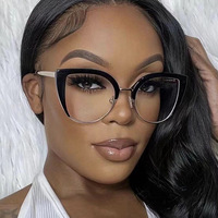 Gafas de Ojo de Gato con Armazón Grande de Diseño Popular, Gafas Ópticas Femeninas con Lentes Transparentes, Gafas Vintage Anti Luz Azul para Mujer