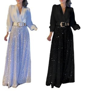 <span class=keywords><strong>Mono</strong></span> de mujer europeo y americano con cuello en V largo de <span class=keywords><strong>lentejuelas</strong></span> a la moda - Product Image 1