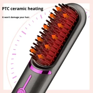 Cepillo Alisador y Rizador de Cabello 2 en 1 de Cerámica, con Pantalla LED, Funciona con Batería, Peine Eléctrico Portátil para Peinar el Cabello - Product Image 5