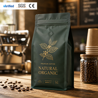 Sacs d'emballage pour café personnalisés en gros avec impression, anti-odeur, à fond plat scellé sur huit côtés, pour l'emballage des grains de café