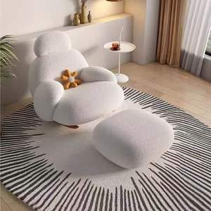 Fauteuil à bascule style nordique avec repose-pieds, en peluche blanche, pour salon, chambre ou balcon. - Product Image 4