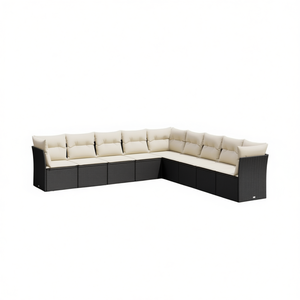 Ensemble de salon de jardin en rotin blanc crème et noir, 10 places, mobilier d'extérieur, design contemporain - Product Image 1