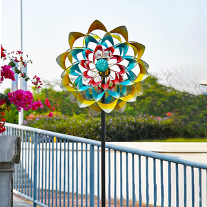 Vent <span class=keywords><strong>solaire</strong></span> Spinner multicolore LED boule <span class=keywords><strong>de</strong></span> verre double direction métal cinétique vent Sculpture décorative pelouse ornement <span class=keywords><strong>moulin</strong></span> à vent - Product Image 2
