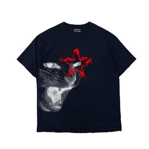 T-shirt girocollo da 180 g, 95% cotone 5% poliestere, con stampa divertente Rock Cat, estetica romantica punk Y2K, vestibilità ampia a maniche corte per l'estate - Product Image 2