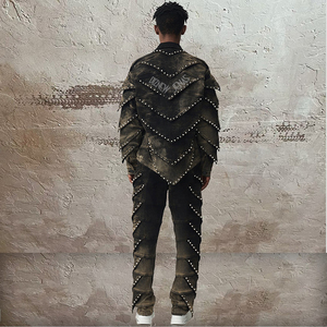 DiZNEW <span class=keywords><strong>Completo</strong></span> in Denim da <span class=keywords><strong>Uomo</strong></span>, Giacca e Pantaloni in Jeans Personalizzati, Set Due Pezzi per <span class=keywords><strong>Uomo</strong></span> - Product Image 2