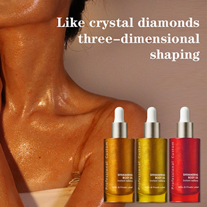 Huile corporelle scintillante MLM 100ml, flacon cylindrique avec bouchon doré, végane, sans cruauté, éclaircissante et nourrissante, huile corporelle bio sans cruauté. - Product Image 5