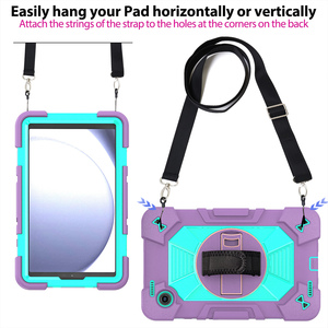 Custodia Ibrida Rinforzata <span class=keywords><strong>a</strong></span> 3 Strati per Tablet <span class=keywords><strong>Samsung</strong></span> Galaxy <span class=keywords><strong>Tab</strong></span> A9/A11 da 8.7 Pollici con Impugnatura, Supporto Girevole e Cinghia Portatile - Product Image 4