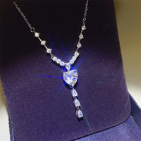 Collier en moissanite taille cœur pour femme, en argent sterling S925, 3.0 carats, couleur D, VVS, cadeau de mariage ou d'anniversaire, forme en Y