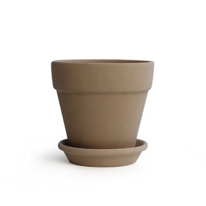Pot d'intérieur créatif en terre cuite de 4 pouces, pot de fleur d'orchidée émaillée en argile, pot succulent de couleur grise avec plateau d'intérieur, offre spéciale - Product Image 1