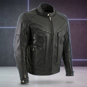 Blouson universitaire en cuir chaud pour homme, décontracté, avec fermeture éclair, épais, à coutures et patchwork, col montant, teint uni, coupe-vent et respirant - Product Image 1