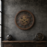 Jam Dinding Retro Cokelat Besi Berongga Gaya Steampunk dengan Roda Gigi Tunggal, Desain Openwork 3D Roda Gigi Terlihat, Senyap Tanpa Suara Tik-tok, Quartz, untuk Ruang Tamu