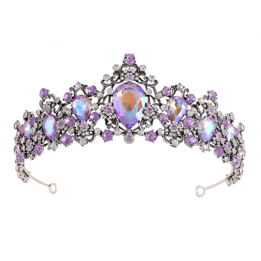 Luxury retro baroque Purple AB sparkles crystal rhinestone bridal tiaras and crowns wedding tiara bridal crown for women