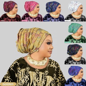 Últimos Diseños de Gorros Instantáneos Gele, Pañuelos Africanos para la Cabeza, Turbantes Nigerianos Listos para Usar, Gorros para <span class=keywords><strong>Mujer</strong></span> F054 - Product Image 3