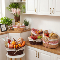 Panier de pique-nique en rotin tressé à la main, vintage, pour fruits et légumes, avec doublure en lin, vente en gros