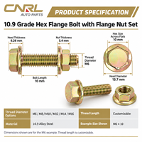Baut Flens Hexagonal Kuning Seng Tahan Tarik Tinggi RuiLi Grade 10.9 Dengan Washer GBT5787 DIN6921 Baja Paduan M6-M16 Pengikat Grosir
