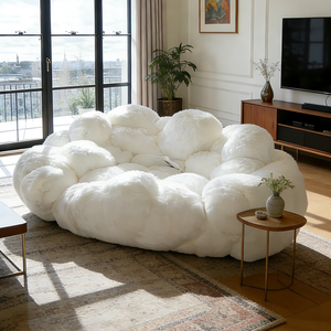 Canapé Nordique Esthétique en Forme de Nuage Blanc Moelleux, Rembourré, à Assise Profonde, Style Moderne Minimaliste, en Tissu Bouclé Doux, pour Appartement - Product Image 3