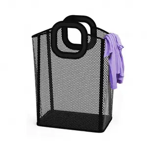 Simple Net Laundry Bag Collapsible Spiral Pop-up Mesh Hamper with Handles for Dirty Clothes