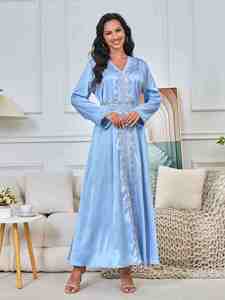 Vente directe d'usine, caftan marocain orné, velours, abaya élégante et tendance, robe musulmane pour femmes, grande taille, vente en gros - Product Image 2