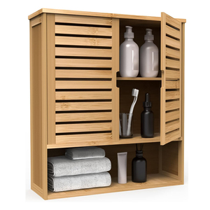 Armoire de rangement murale en bambou pour cuisine et salle de bain, armoire à pharmacie avec étagère réglable - Product Image 2