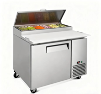 Table de préparation de pizzas en acier inoxydable avec réfrigérateur intégré et stockage réfrigéré