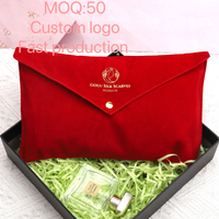 Grosir dicetak kantong amplop lapisan Satin beludru mewah untuk tas dompet kemasan tas perhiasan amplop debu Suede dapat digunakan kembali