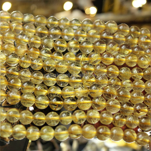 Perles rondes en quartz rutile or, pierres précieuses naturelles, 8 mm de diamètre, certifiées par un tiers - Product Image 2