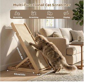 Grattoir à chat en sisal personnalisé de 31 pouces, planche à gratter pour chat en bois avec 5 hauteurs réglables, tapis en sisal, plateau à gratter incliné pour l'intérieur - Product Image 2