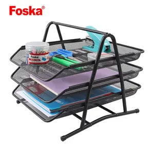 FOSKA 3简易存取网状滑动托盘3层可堆叠a4纸质文件办公室收纳器固定式办公桌文件托盘