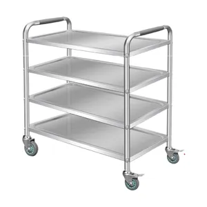 Multi Layer Stainless Steel Round Tube Food Service Cart Kitchen Serving Trolley With Wheels