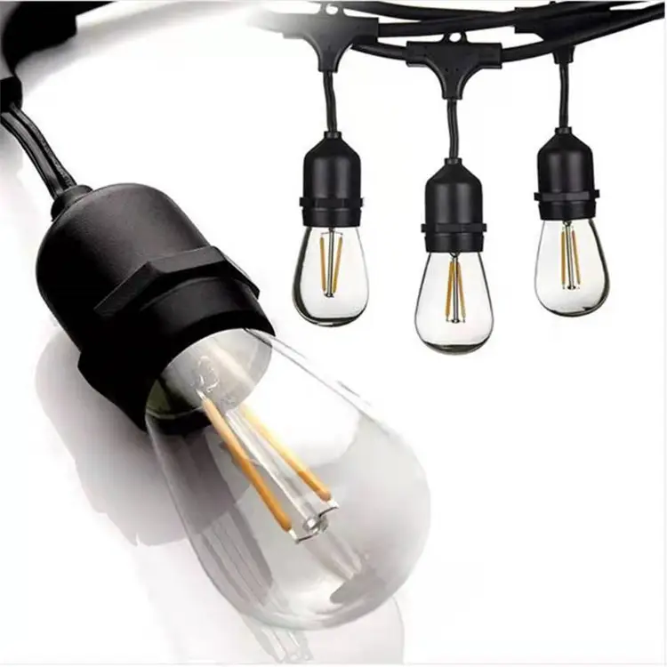Factory Outlet Customizable Length E27 E26 S14 LED Bulb Warm White Outdoor String Lights Waterproof