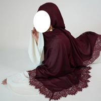 Voile Hijab en Rayonne de Luxe avec Bordure en Dentelle 180*80 pour Femmes Musulmanes, Modeste, pour l'Aïd et le Ramadan, Châle Uni Islamique, Vente en Gros