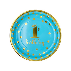 Vaisselle jetable rose bleu pour premier <span class=keywords><strong>anniversaire</strong></span>, 30 pièces, décor de Table, serviettes, assiettes, gobelets, assiettes, banderole et dorés, pour fête prénatale - Product Image 5