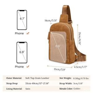 Bolso Bandolera de Viaje para Hombre y Mujer, de Gamuza y Cuero, Impermeable, Resistente, con Bloqueo RFID, Pequeño - Product Image 2