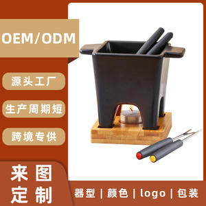 Olla para fondue de chocolate de cerámica Chaozhou, negra, con base de bambú, para postres, modelo DF1112 - Product Image 2