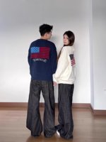 Modische, schlichte, locker sitzende Strickwaren für Paare im Lazy-Style, Herbst- und Winter-Freizeitpullover mit Rundhalsausschnitt und Jacquardmuster für Damen und Herren