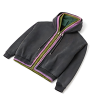 Fabricants de vêtements – Nouveaux sweats à capuche zippés personnalisés 500 g/m² en tissu épais délavé à l'acide, de haute qualité, avec triple fermeture éclair, coupe carrée et courte