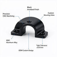 Support de fixation semi-circulaire usiné CNC sur mesure en aluminium anodisé noir, pince demi-arc, fixation structurelle OEM