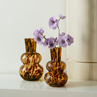 Vase en verre vintage motif léopard ambre, récipient décoratif en verre artistique, centre de table moderne pour l'intérieur, présentoir.