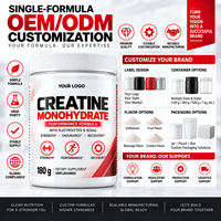 Créatine monohydrate en poudre à marque privée avec électrolytes et BCAA, sans saveur, 180g, soutien à la force et aux performances, sans OGM