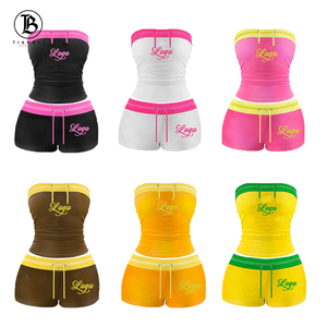 Completo Set Estivo 2026 Nuovi Arrivi Abbigliamento <span class=keywords><strong>Donna</strong></span>: Top Corto Personalizzato e Pantaloncini con Coulisse a Strisce Laterali - Tuta Sportiva Streetwear - Product Image 4