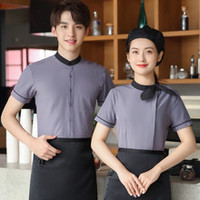 Uniforme d'été pour responsable de restauration d'hôtel, café, restaurants de hot pot, chemise unisexe à manches courtes 100% polyester gaufré