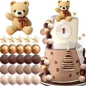 Set Decorazione Torta Crema Marrone Oro, Topper Orsetto Stella Pallina, Striscione Bandierine, Decorazioni <span class=keywords><strong>per</strong></span> Feste di Compleanno e Baby Shower - Product Image 5