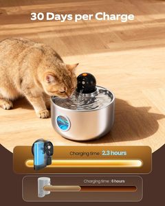 Fontaine à eau automatique pour chat en acier inoxydable 304, ultra-silencieuse, distributeur d'eau pour animaux de compagnie, fontaine à eau filtrée pour chien de 2,6 L - Product Image 2
