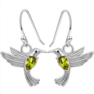Boucles d'oreilles pendantes colibris plaquées argent avec pierre marquise cyan sertie pour femme, cadeau romantique, bijoux - Product Image 5