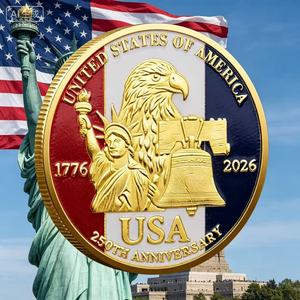 Moneta Commemorativa del 250° Anniversario Americano in Rame 999 Placcata Oro con Statua della Libertà, Moneta da Collezione - Product Image 2