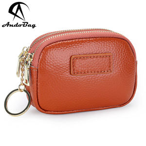 Porte-monnaie AndoBag pour femmes, en cuir de vache véritable, mini portefeuille à double fermeture éclair, porte-clés, sac à lèvres tendance, 208 - Product Image 1