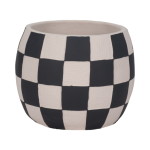 Vaso per Fiori Moderno con Motivo a Scacchiera Arrotondato, Fioriera Decorativa con Grafica a Quadri per Arredamento Casa - Product Image 3